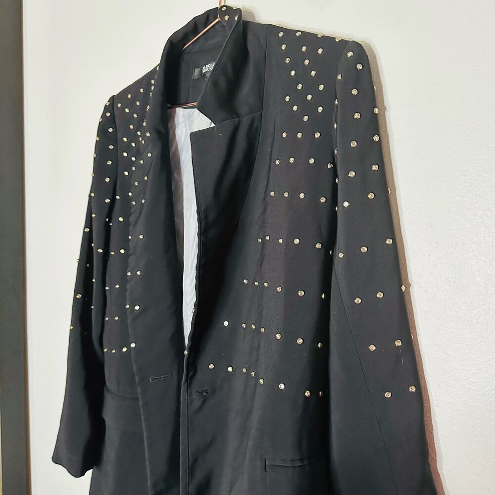 BADGLEY MISCHKA Black Gold Studded Grommets Tailored Edgy Blazer Size 0 - Picture 11 of 12